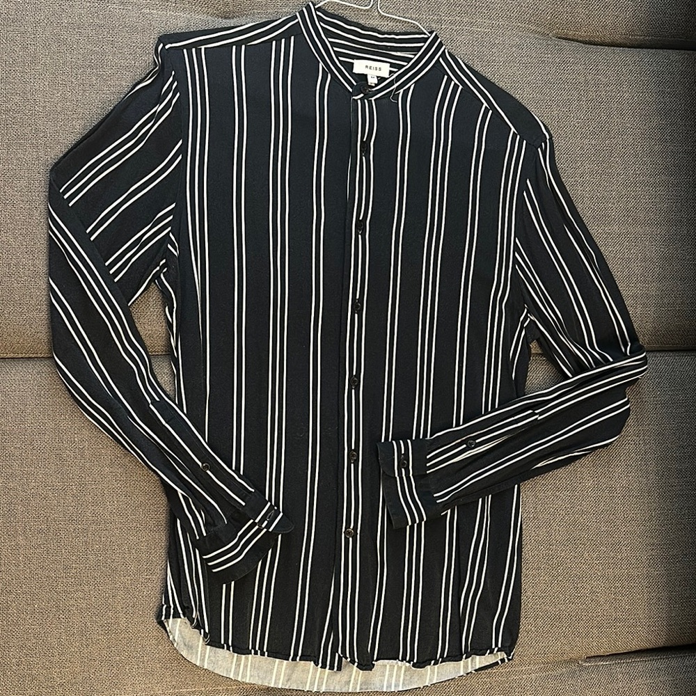 Reiss Black and White Striped Button Down